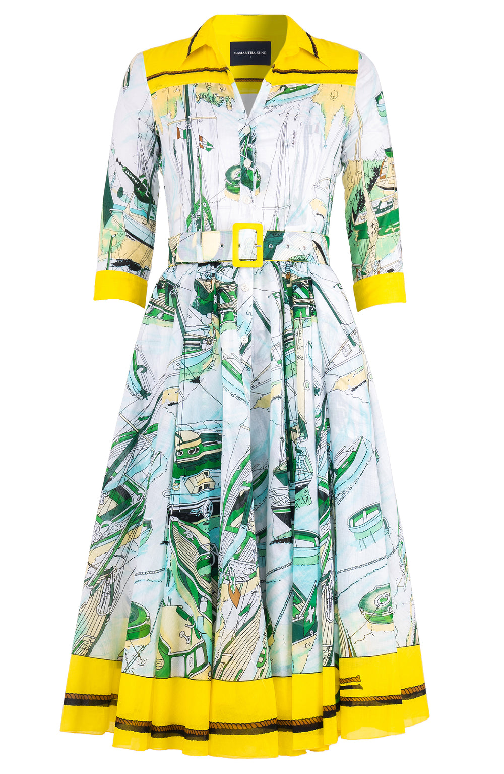 Aster Dress Shirt Collar 3/4 Sleeve Midi Length Cotton Musola (Canne)