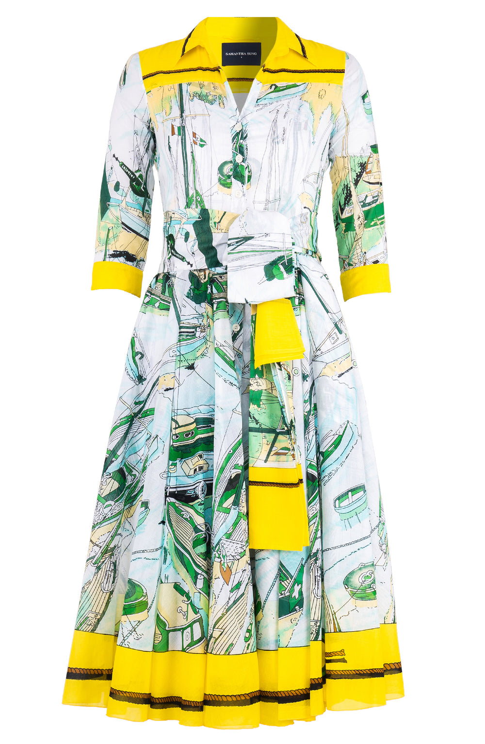 Aster Dress Shirt Collar 3/4 Sleeve Midi Length Cotton Musola (Canne)