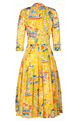 Audrey Dress #4 Shirt Collar 3/4 Sleeve Midi Length Cotton Musola (Capri Yacht)