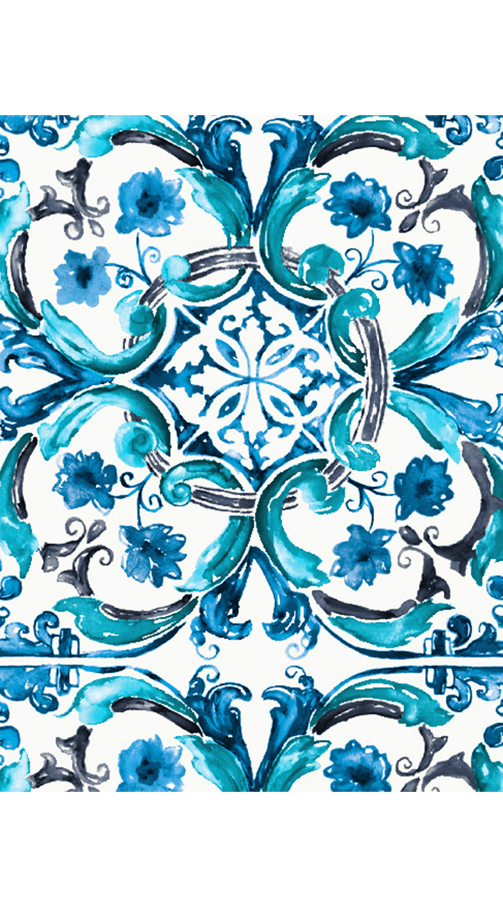 Audrey Dress #2 Shirt Collar 3/4 Sleeve Midi Length Cotton Stretch (Caribbean Tile)