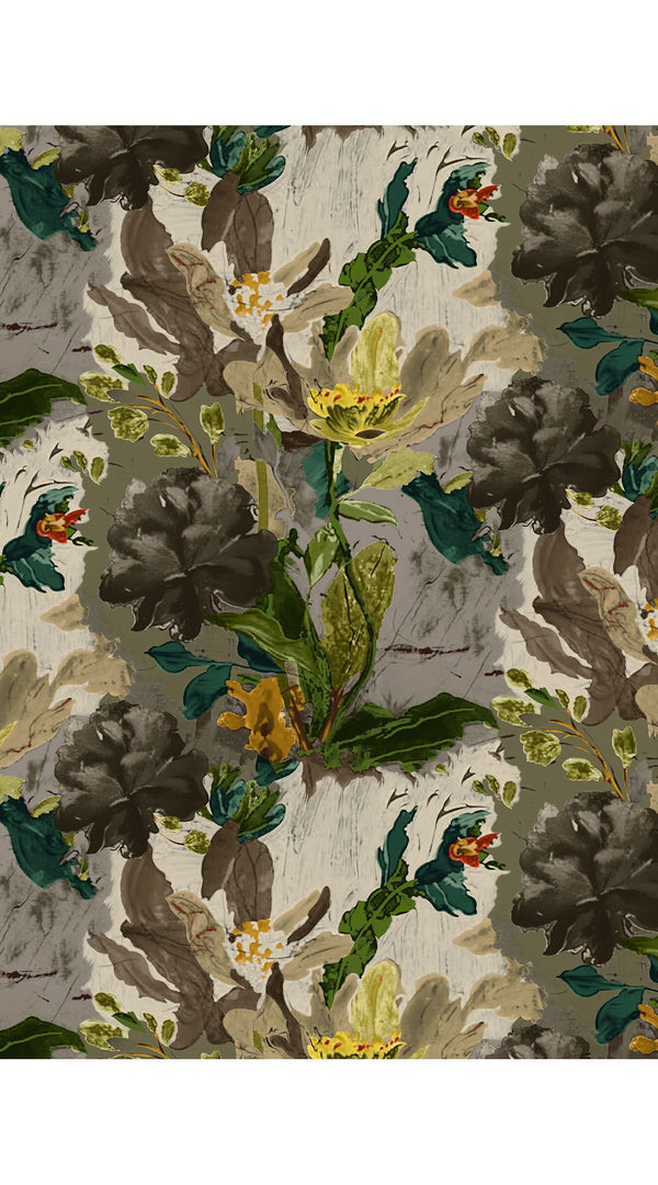 Sabrina Dress Shirt Collar 3/4 Sleeve Midi Plus Length Poliamide Taffta (Carmella Flower)