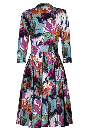 Laurent Dress Shirt Collar 3/4 Sleeve Long Length Cotton Stretch (Carmella Flower)