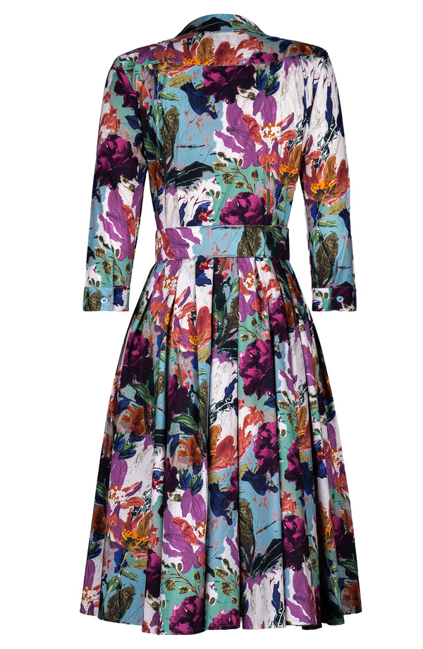 Laurent Dress Shirt Collar 3/4 Sleeve Long Length Cotton Stretch (Carmella Flower)