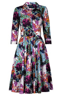 Laurent Dress Shirt Collar 3/4 Sleeve Long Length Cotton Stretch (Carmella Flower)
