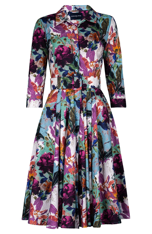 Laurent Dress Shirt Collar 3/4 Sleeve Long Length Cotton Stretch (Carmella Flower)