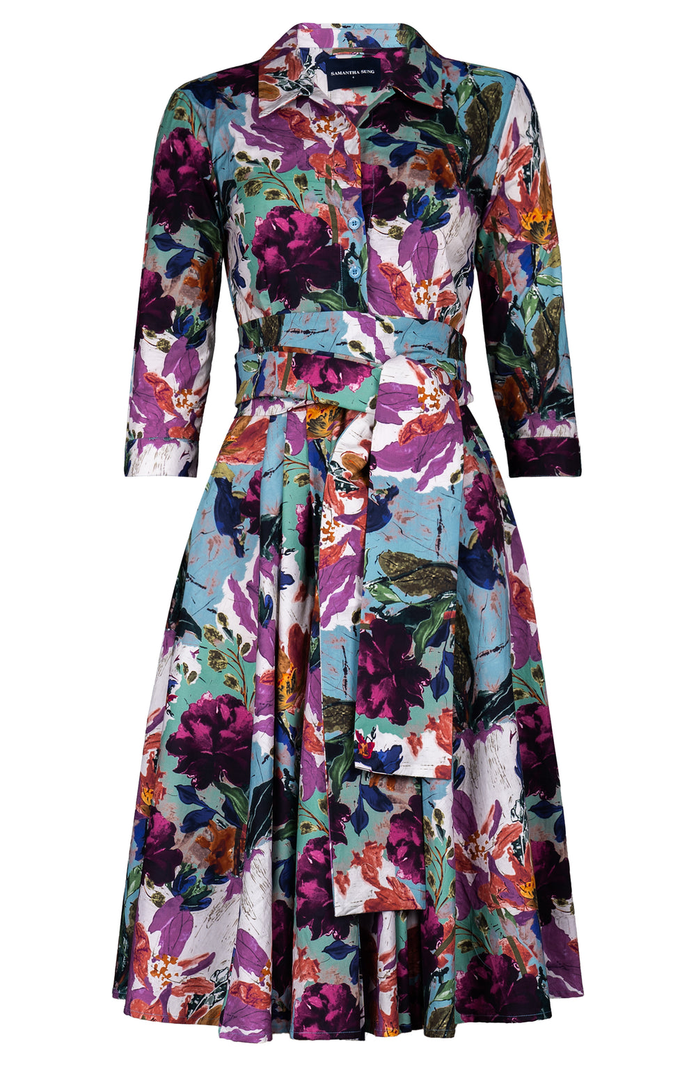 Laurent Dress Shirt Collar 3/4 Sleeve Long Length Cotton Stretch (Carmella Flower)