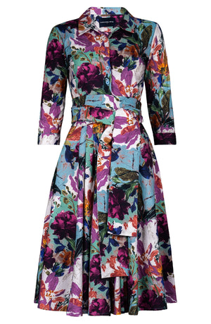 Laurent Dress Shirt Collar 3/4 Sleeve Long Length Cotton Stretch (Carmella Flower)