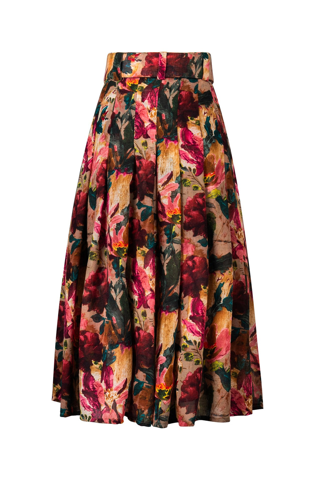 Zeller Skirt Midi Length Wool (Carmella Flower) - Deep Coral