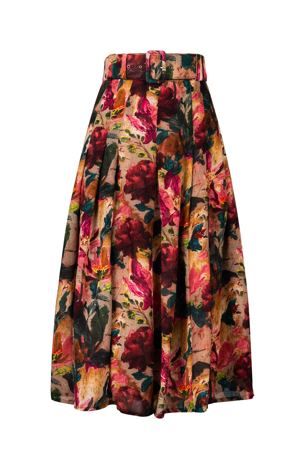 Zeller Skirt Midi Length Wool (Carmella Flower) - Deep Coral