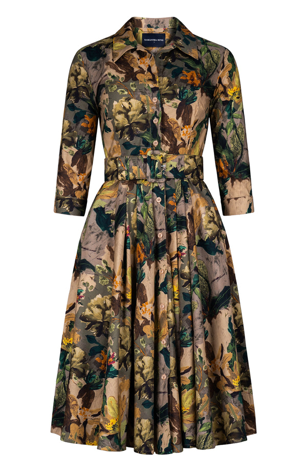Laurent Dress Shirt Collar 3/4 Sleeve Long Length Cotton Stretch (Carmella Flower)