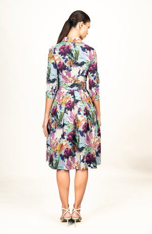 Audrey Dress #1 Shirt Collar 3/4 Sleeve Long Length Cotton Stretch (Carmella Flower)