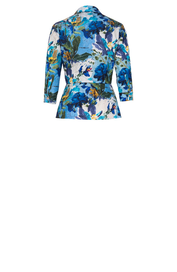 Samantha Shirt Poliamide Taffta (Camella Flower) - Dusty Blue