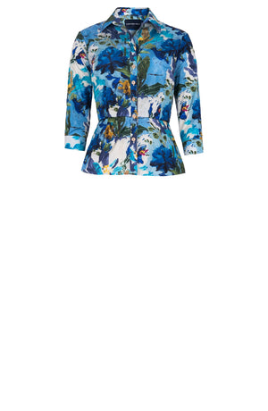 Samantha Shirt Poliamide Taffta (Camella Flower) - Dusty Blue
