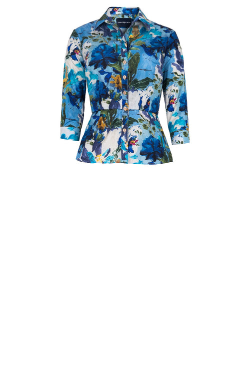 Samantha Shirt Poliamide Taffta (Camella Flower) - Dusty Blue