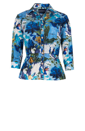 Samantha Shirt Poliamide Taffta (Camella Flower) - Dusty Blue
