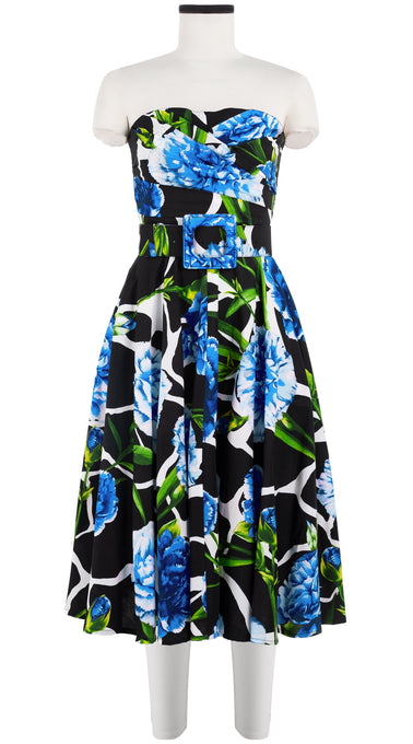 Carol Dress Tube Strapless with Hamilton Belt Long Length Cotton Stretch (Carnation Giraffe)