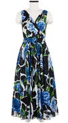 Vivien Dress #1 V Neck Sleeveless Midi Plus Length Cotton Musola (Carnation Giraffe)