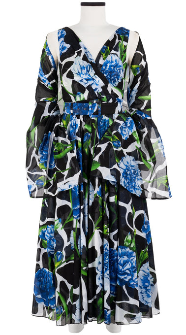 Vivien Dress #1 V Neck Sleeveless Midi Plus Length Cotton Musola (Carnation Giraffe)