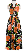 Audrey Dress #1 Shirt Collar Sleeveless Maxi Length Cotton Stretch (Carnation Giraffe)