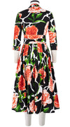 Audrey Dress #2 Shirt Collar 3/4 Sleeve Midi Length Cotton Stretch (Carnation Giraffe)
