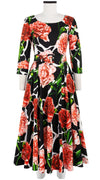 Avenue Dress Boat Neck 3/4 Sleeve Midi Length Cotton Stretch (Carnation Giraffe)