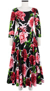 Avenue Dress Boat Neck 3/4 Sleeve Midi Length Cotton Stretch (Carnation Giraffe)