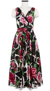 Vivien Dress #1 V Neck Sleeveless Midi Plus Length Cotton Musola (Carnation Giraffe)