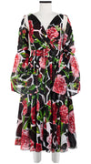 Vivien Dress #1 V Neck Sleeveless Midi Length Cotton Musola (Carnation Giraffe)