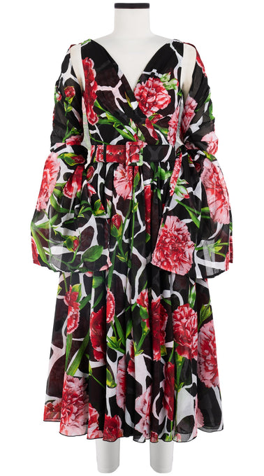 Vivien Dress #1 V Neck Sleeveless Midi Length Cotton Musola (Carnation Giraffe)