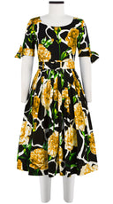 Florance Dress Boat Neck 1/2 Sleeve Tie Sleeve Long Length Cotton Stretch (Carnation Giraffe) @2