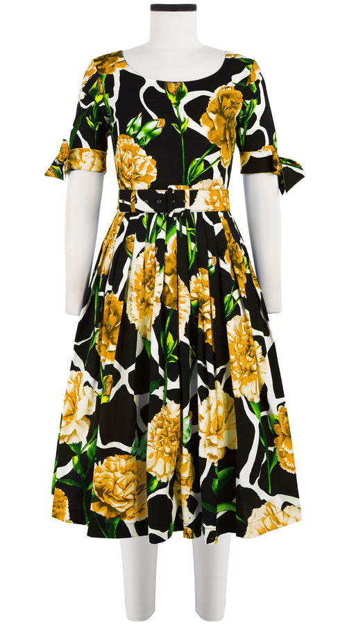 Florance Dress Boat Neck 1/2 Sleeve Tie Sleeve Long Length Cotton Stretch (Carnation Giraffe) @2
