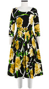Florance Dress #2 Boat Neck 3/4 Sleeve Long Length Cotton Stretch (Carnation Giraffe)