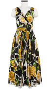 Vivien Dress #1 V Neck Sleeveless Midi Plus Length Cotton Musola (Carnation Giraffe)