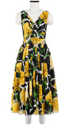 Vivien Dress #1 V Neck Sleeveless Midi Length Cotton Musola (Carnation Giraffe)