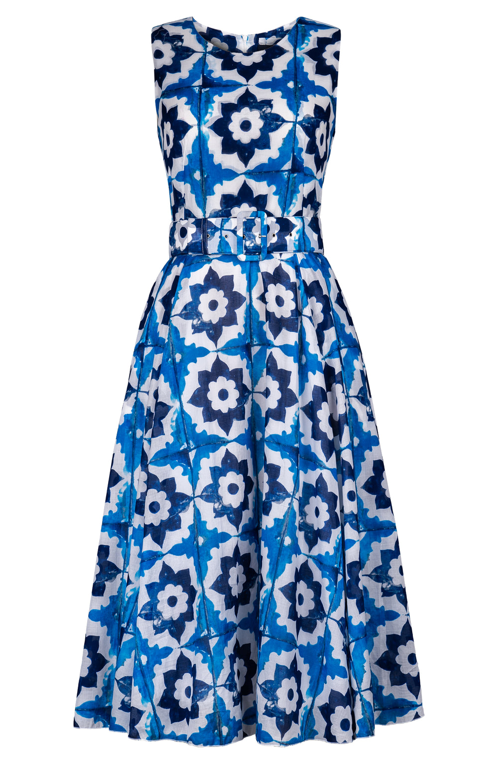 Aster Dress Crew Neck Sleeveless Midi Length Cotton Musola (Carreaux Marrakech)