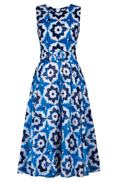 Aster Dress Crew Neck Sleeveless Midi Length Cotton Musola (Carreaux Marrakech)