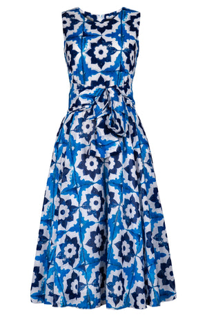 Aster Dress Crew Neck Sleeveless Midi Length Cotton Musola (Carreaux Marrakech)
