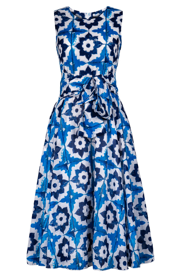 Aster Dress Crew Neck Sleeveless Midi Length Cotton Musola (Carreaux Marrakech)