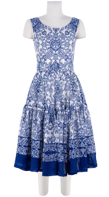 Rose Dress Boat Neck Sleeveless Long Length Linen (Casanova Bandana Small)