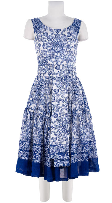 Rose Dress Boat Neck Sleeveless Long Length Linen (Casanova Bandana Small)