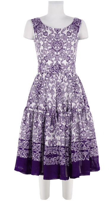 Rose Dress Boat Neck Sleeveless Long Length Linen (Casanova Bandana Small)