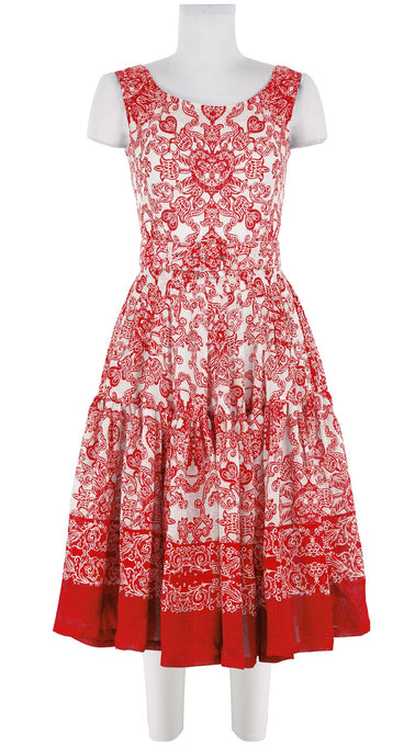 Rose Dress Boat Neck Sleeveless Long Length Linen (Casanova Bandana Small)