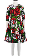 Rachel Dress Crew Neck 3/4 Sleeve Cotton Stretch (Casanova Rose All Over Bright)