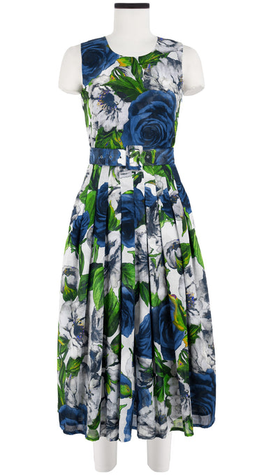 Florance Dress #4 Crew Neck Sleeveless Midi Length Cotton Musola (Casanova Rose All Over Bright)