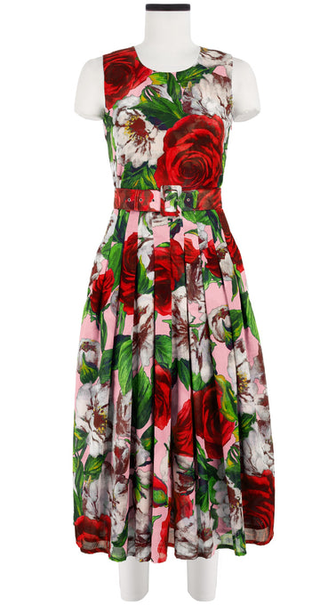 Florance Dress #4 Crew Neck Sleeveless Midi Length Cotton Musola (Casanova Rose All Over Bright)