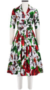 Audrey Dress #2 Shirt Collar 1/2 Sleeve Long Length Cotton Stretch (Casanova Rose All Over Bright)