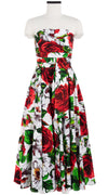 Carol Dress Tube Strapless with Hamilton Belt Midi Plus Length Cotton Stretch (Casanova Rose All Over Bright)
