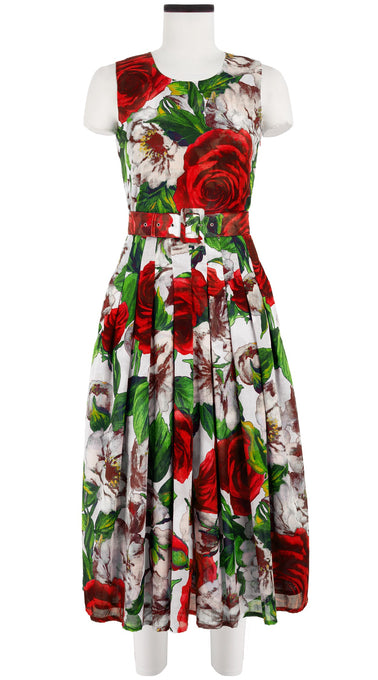 Florance Dress #4 Crew Neck Sleeveless Midi Length Cotton Musola (Casanova Rose All Over Bright)
