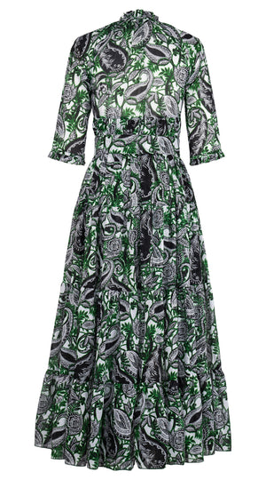 Eden Dress Crew Neck 3/4 Sleeve Maxi Length Cotton Musola (Cachemire Paisley White)