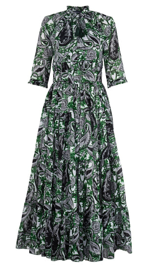 Eden Dress Crew Neck 3/4 Sleeve Maxi Length Cotton Musola (Cachemire Paisley White)